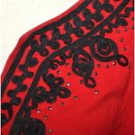 Rebecca Malone Red Knit Tunic Top Black Ribbon Trim Studded V-Neck Size 1X Photo 4