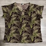 KC Stevens Brown Green Dot Swirl V Neck Keyhole Knot Tie Short Sleeve Top 2X Size XXL Photo 6