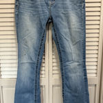Miss Me Easy Boot Denim Jeans Embroidered/Gems Light Wash Logo Size 30 Mid Rise Photo 0