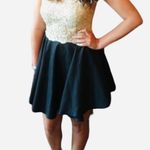 Akira Black Gold Lace Dress Fit Flare Halter S Semi Sheer Photo 1