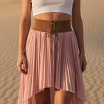 BOHO Vintage Chiffon Corset Skirt Western Tan Size L Photo 0