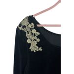 Monroe & Main Black Velvet Dress Gold Lace Embroidered Sleeves Holiday Sz Large Photo 6