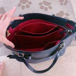 Coach Poppy Textured Patent Small Blaire Tote/Crossbody Brass / Navy Photo 6