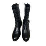 Chico's Boots Womens 10M Black Leather Quilted Mid Calf Zip Buckle Moto Photo 5