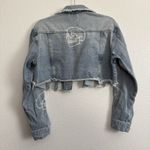 Azalea Wang Skulls Print Cropped Denim Jacket Medium Blue Photo 3