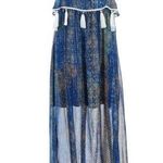 Lord & Taylor Design Lab Blue Boho Tassel Maxi Dress Sz XS Sheer Festival Flowy Photo 0