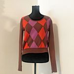 TWINKLE BY WENLAN Brown/Purple/Red Cropped Argyle Wool French Bulldog Sweater SM Brown Photo 2