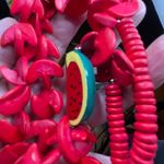 Artisan Vibrant tropical necklace watermelon tiki vacation tagua nuts Photo 7