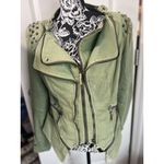 Fashion SX Womens Rivet Canvas Jacket Zipper Moto Biker Denim Coat Green S 80s Photo 7