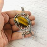 Tigers Eye Gemstone Silver Large Statement Pendant Silver Photo 2
