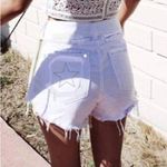 None Women Zipper Side Denim Ripped distressed white Shorts with star design pocket Photo 2