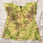 Jane Ashley Butterfly Floral Tee Green Yellow Size XL Photo 2