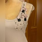 New, Lavishly Paris Women’s Jeweled Halter Tank Top. Size Medium Tan Photo 5