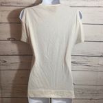 Fumblin' Foe white T shirt top tan gold fringe rope draping cold shoulder size M Size M Photo 1