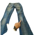 Zana Di  Distressed whiskered Blue Flare Jeans Size 0 embellished back pockets Photo 6