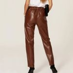 ANINE BING  Brown Faux Leather Pants MEDIUM Tapered Trouser Office Designer $349 Photo 3