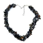 Onyx chips Multi Stand Necklace w/ Silvertone Chain Black Photo 0