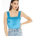 NWT 4SI3NNA Daniela satin teal bodysuit Blue Photo 0