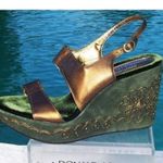 Donald Pliner Metallic Leather Shoe Platform Wedge Suede Embroidery $275 NIB Gold Size 10 Photo 4