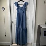 White by Vera Wang blue bridesmaid Maxi Dress Ruffle‎ Sleeves Formal Gown Size 0 Photo 3