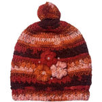 New Pom Pom Knitted Orange Pink & Red 3 Flower Women’s Beanie Warm Winter Hat Photo 0