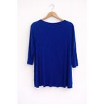 Rachel Zoe  Women’s Plus Size 1X Ribbed V-Neck Top | Blue 3/4 Sleeve Photo 1