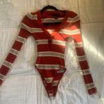 Forever 21 Long Sleeve, Orange Striped, Ribbed Sweater Body Suit Size Medium Photo 0