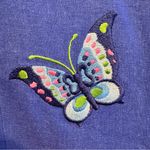 Vintage Linen Blend Butterfly Embroidered Shift Dress Size 10 Blue Photo 3