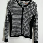 Roz & Ali Womans Black White Zip Up Cardigan Sweater Medium Photo 0