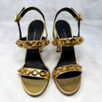 Giuseppe Zanotti NEW  Arya Leather Chain Link Block Heel Sandals Sexy Gold 35.5 Photo 3