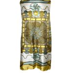 Italian 100% Silk Scarf Baroque Tassel Print Gold Blue Taupe Cream 34" Square Photo 5