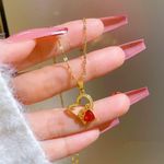 18K Gold Plated Birthstone Crystal Love Heart Ruby Pendant Necklace for Women Photo 1