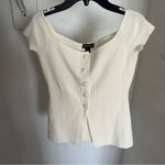 Pretty Little Thing ECRU RIB KNIT BUTTON UP BARDOT SPLIT HEM TOP Photo 3