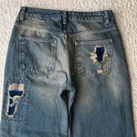 Free People Desert Rose Jeans High Rise Straight Leg Embroidered Floral Patch 26 Photo 11