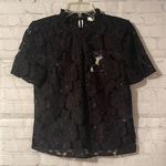 WAYF  NWT lace sheer floral pattern black mock neck blouse in XS Photo 0
