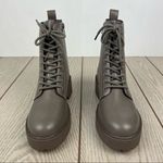 Olivia Miller Crystal Lace Front Combat Boot 6.5 Light Grey Faux Leather $105 Photo 1