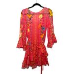 Saloni Marissa Ruffle 100% Silk Pink Floral Long Sleeve Mini Dress Women size 6 Photo 2