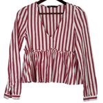 ZARA striped Long Sleeve Peplum Fitted Bodice Lightweight Blouse S Red White Photo 10