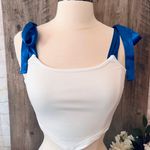 Boutique White & Blue Ribbon Crop Top Photo 0