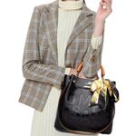 NWT Elegant Women Tote Shoulder Bag with Scarf Black/Brown Black Photo 5