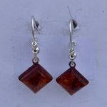 Sterling Silver 925 Diamond Shape Baltic Amber Drop Dangle Earrings Orange Photo 9