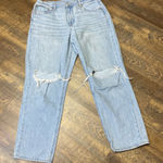 American Eagle Distressed 90s Straight Denim Jeans Womens 16 Destroyed Ripped Photo 0