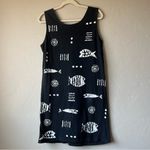 Cotton Fields Mac Black Fish Stencil Print Maxi‎ Sleeveless Dress lagenlook Art Size L Photo 7
