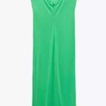 ZARA  XS GREEN MIDI DRESS WITH DRAPED DETAIL Ruched Tie Slit Christmas Party Photo 2