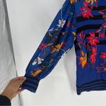 Vintage Diane Freis Abstract Patchwork Floral Knit Top Blue Striped Sheer Sleeve Size undefined Photo 2