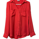 EXPRESS  Women Red Long Sleeve Shirt Size Small Button Down Polyester Lightweight Photo 0