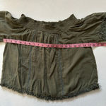 Aerie  Off Shoulder Boho Crop Top Women’s Medium Green Smocked Peasant Blouse Photo 3