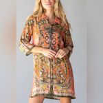 Natural Life  Floral Boho 3/4 Sleeve Button Front Rayon Tunic Shirt Dress Size XL Photo 1