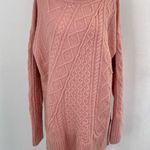 J.Crew Cable Knit Patchwork Wool Blend Tunic Sweater Seashell Pink Size Large Photo 2