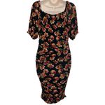 Siren Lily  Black Dress with Red and Yellow Floral Pattern Photo 1